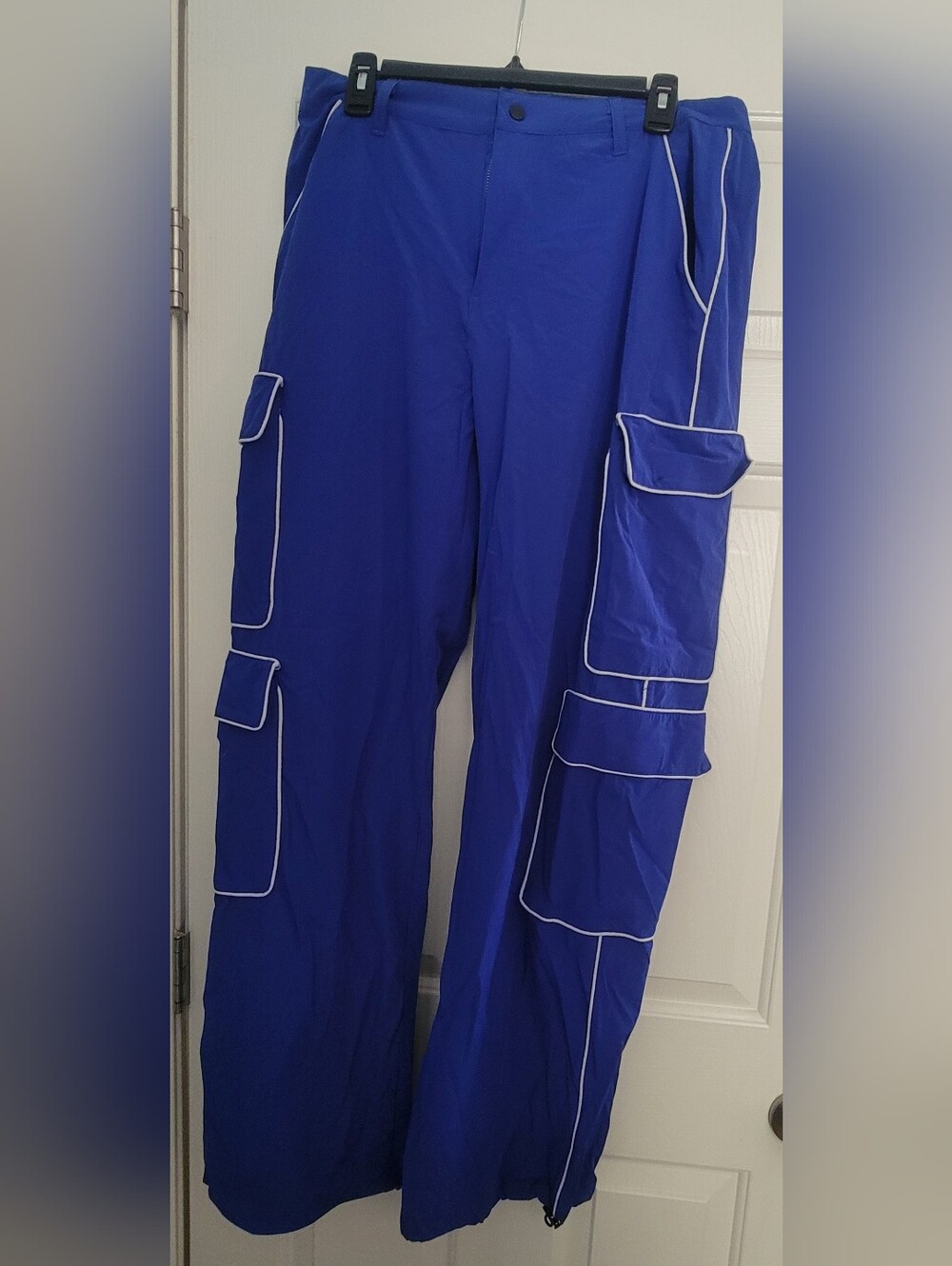 Women's Royal Blue Cargo Pants with Contrast White Piping